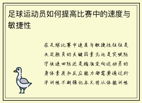 足球运动员如何提高比赛中的速度与敏捷性